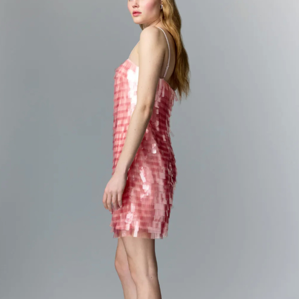 Badgley Mischka Pink Sequin Mini Slip Dress SIZE 8 Cocktail Party Designer $500 - Picture 3 of 15